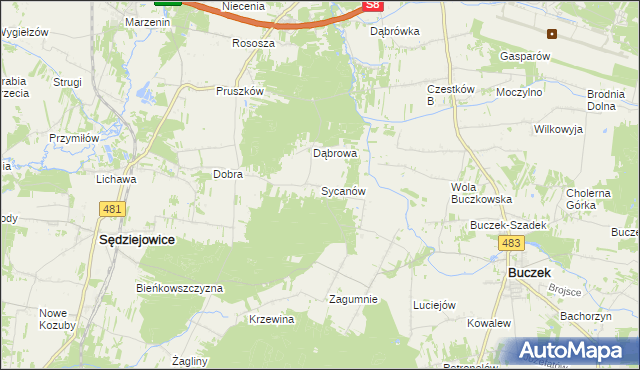 mapa Sycanów, Sycanów na mapie Targeo