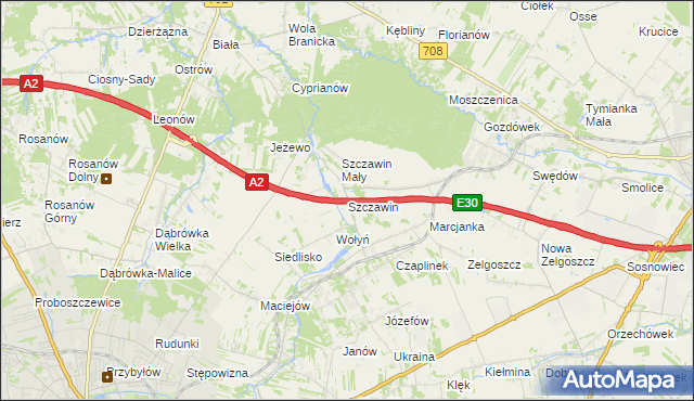 mapa Szczawin gmina Zgierz, Szczawin gmina Zgierz na mapie Targeo