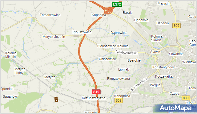 mapa Uniszowice, Uniszowice na mapie Targeo