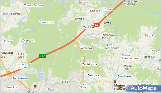 mapa Wiśniówka gmina Masłów, Wiśniówka gmina Masłów na mapie Targeo