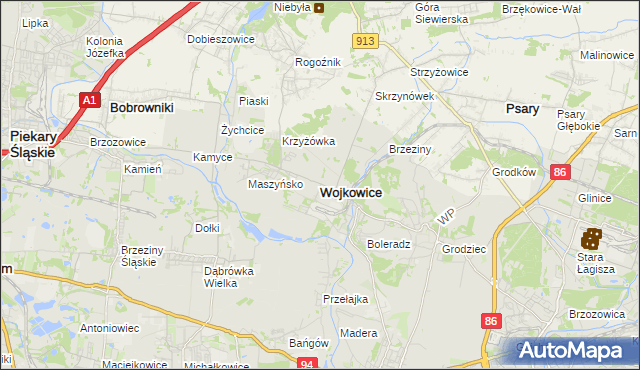 mapa Wojkowice powiat będziński, Wojkowice powiat będziński na mapie Targeo