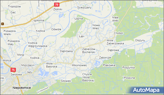 mapa Zabierzów Bocheński, Zabierzów Bocheński na mapie Targeo