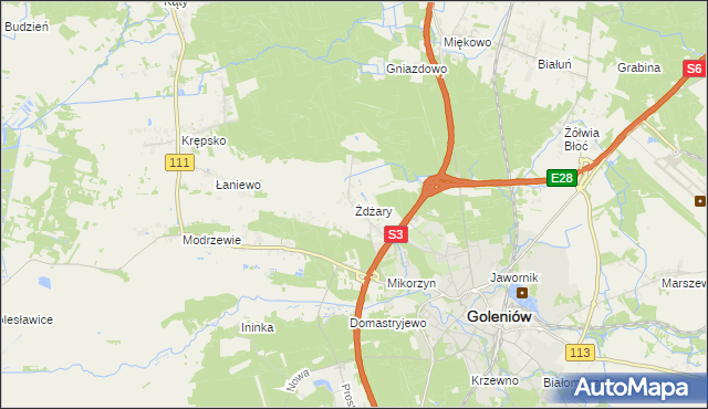 mapa Żdżary gmina Goleniów, Żdżary gmina Goleniów na mapie Targeo