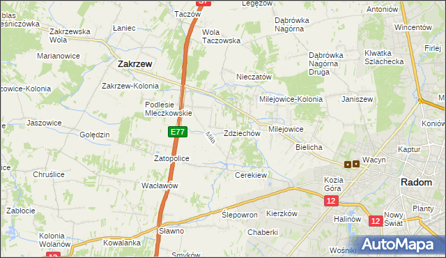 mapa Zdziechów gmina Zakrzew, Zdziechów gmina Zakrzew na mapie Targeo