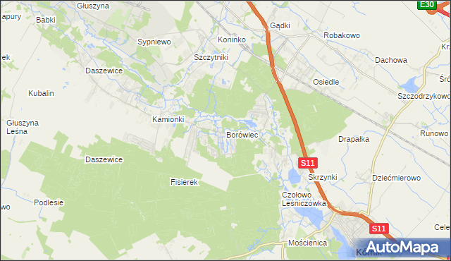 mapa Borówiec gmina Kórnik, Borówiec gmina Kórnik na mapie Targeo