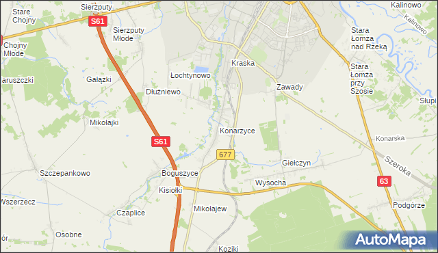 mapa Konarzyce gmina Łomża, Konarzyce gmina Łomża na mapie Targeo