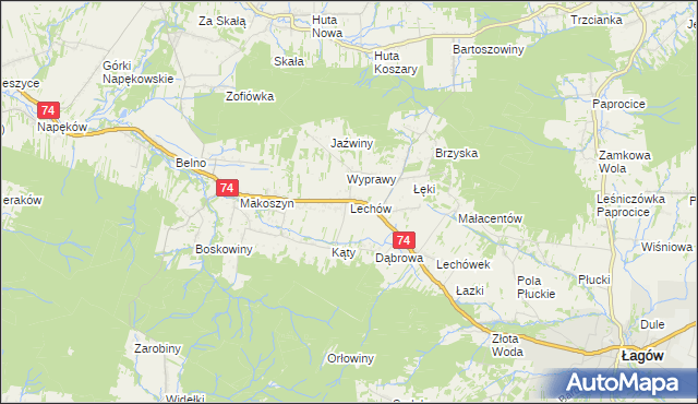 mapa Lechów gmina Bieliny, Lechów gmina Bieliny na mapie Targeo