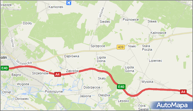 mapa Ligota Dolna gmina Strzelce Opolskie, Ligota Dolna gmina Strzelce Opolskie na mapie Targeo