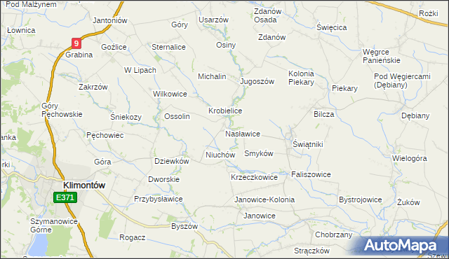 mapa Nasławice gmina Klimontów, Nasławice gmina Klimontów na mapie Targeo
