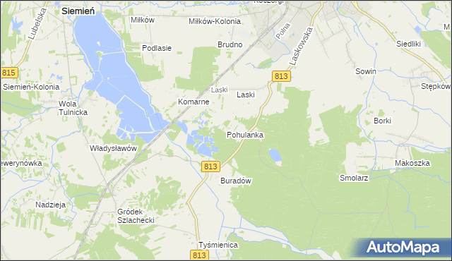 mapa Pohulanka gmina Parczew, Pohulanka gmina Parczew na mapie Targeo