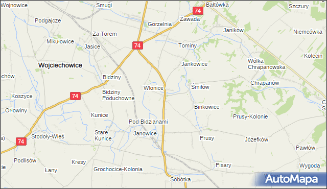 mapa Przybysławice gmina Ożarów, Przybysławice gmina Ożarów na mapie Targeo