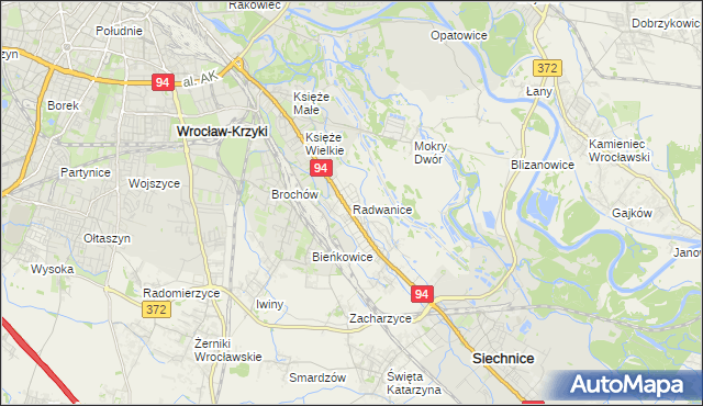 mapa Radwanice gmina Siechnice, Radwanice gmina Siechnice na mapie Targeo