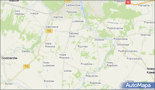 mapa Rzymiec gmina Skierniewice, Rzymiec gmina Skierniewice na mapie Targeo