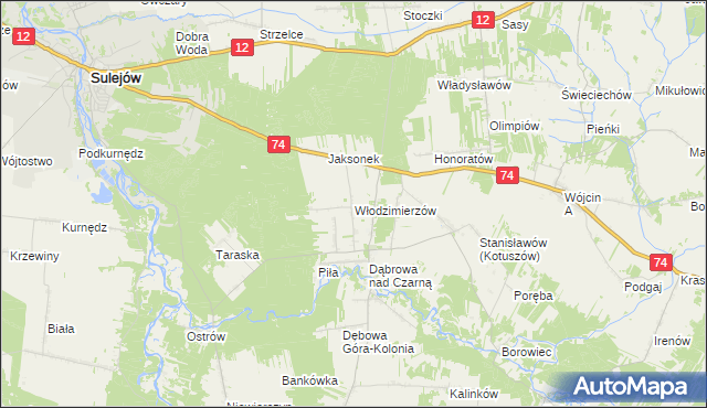 mapa Włodzimierzów gmina Aleksandrów, Włodzimierzów gmina Aleksandrów na mapie Targeo