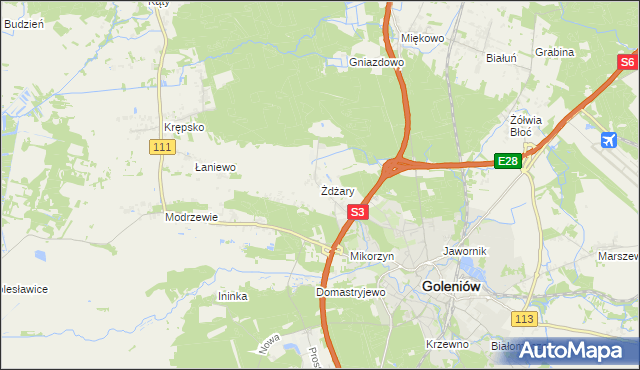 mapa Żdżary gmina Goleniów, Żdżary gmina Goleniów na mapie Targeo