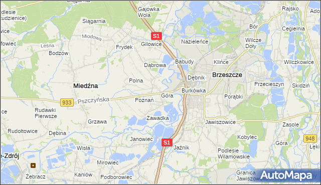 mapa Góra gmina Miedźna, Góra gmina Miedźna na mapie Targeo