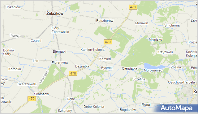 mapa Kamień gmina Ceków-Kolonia, Kamień gmina Ceków-Kolonia na mapie Targeo