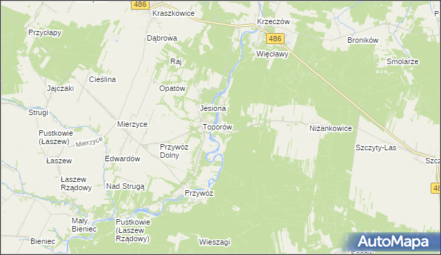 mapa Kamion gmina Wierzchlas, Kamion gmina Wierzchlas na mapie Targeo