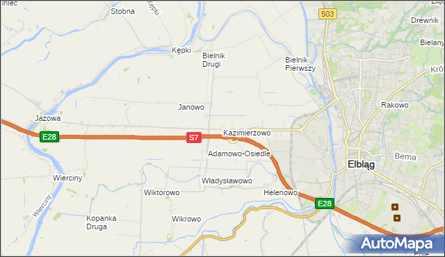 mapa Kazimierzowo gmina Elbląg, Kazimierzowo gmina Elbląg na mapie Targeo