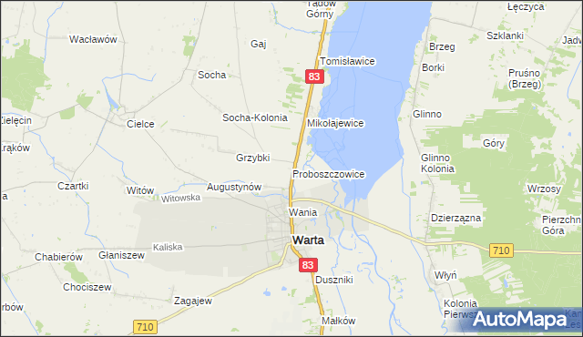 mapa Proboszczowice gmina Warta, Proboszczowice gmina Warta na mapie Targeo