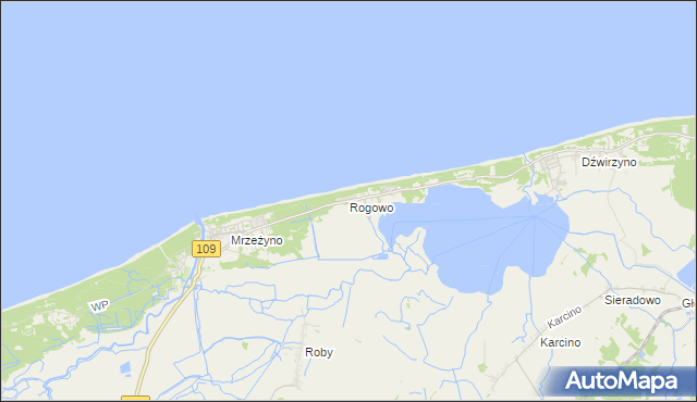 mapa Rogowo gmina Trzebiatów, Rogowo gmina Trzebiatów na mapie Targeo