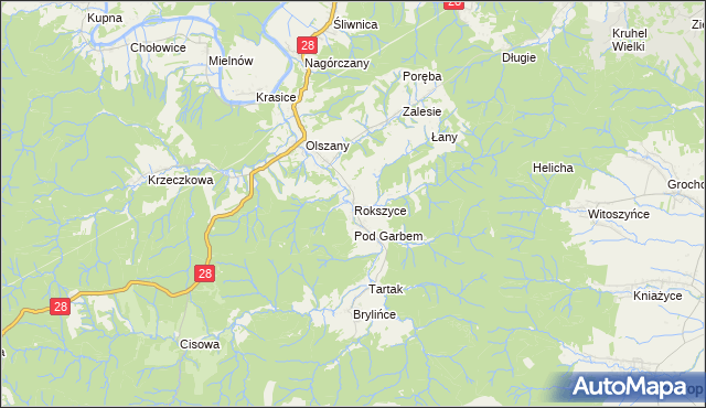 mapa Rokszyce gmina Krasiczyn, Rokszyce gmina Krasiczyn na mapie Targeo