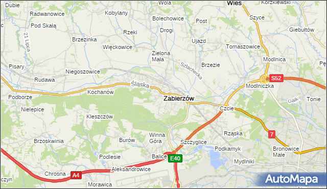 mapa Zabierzów powiat krakowski, Zabierzów powiat krakowski na mapie Targeo