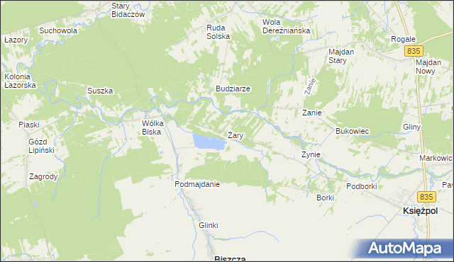 mapa Żary gmina Biszcza, Żary gmina Biszcza na mapie Targeo