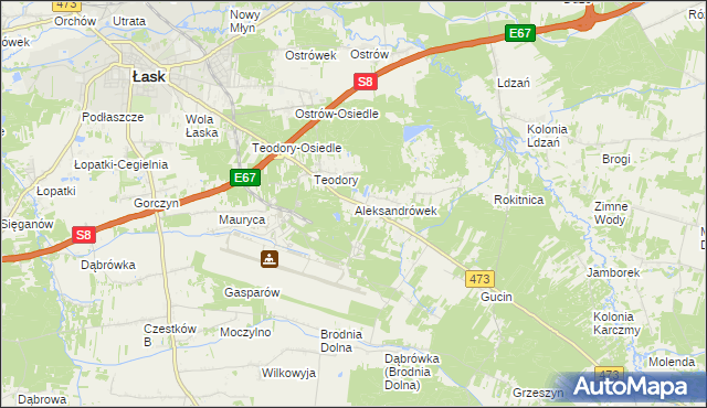 mapa Aleksandrówek gmina Łask, Aleksandrówek gmina Łask na mapie Targeo