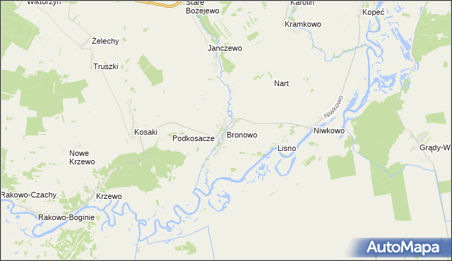 mapa Bronowo gmina Wizna, Bronowo gmina Wizna na mapie Targeo