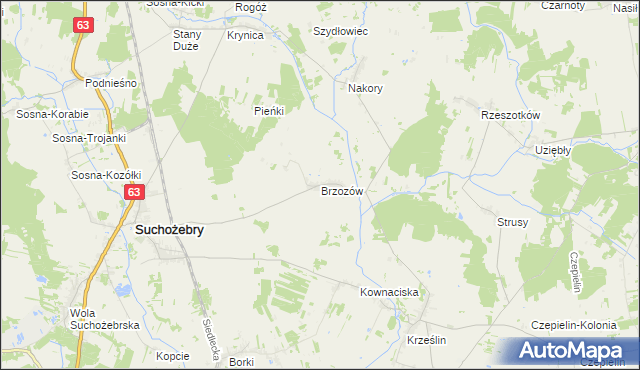 mapa Brzozów gmina Suchożebry, Brzozów gmina Suchożebry na mapie Targeo