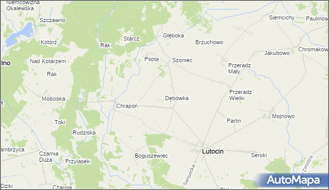 mapa Dębówka gmina Lutocin, Dębówka gmina Lutocin na mapie Targeo