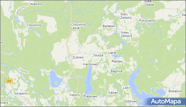 mapa Głusza gmina Polanów, Głusza gmina Polanów na mapie Targeo
