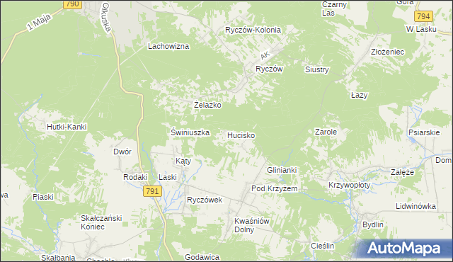 mapa Hucisko gmina Klucze, Hucisko gmina Klucze na mapie Targeo