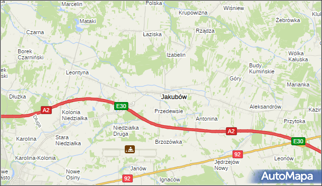 mapa Jakubów powiat miński, Jakubów powiat miński na mapie Targeo