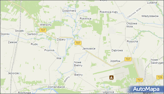 mapa Jankowice gmina Nowe Miasto nad Pilicą, Jankowice gmina Nowe Miasto nad Pilicą na mapie Targeo