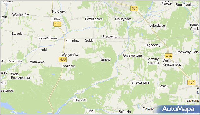 mapa Janów gmina Zelów, Janów gmina Zelów na mapie Targeo