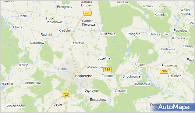 mapa Józefina gmina Łopuszno, Józefina gmina Łopuszno na mapie Targeo