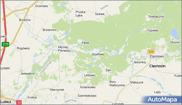 mapa Józefowo gmina Lubicz, Józefowo gmina Lubicz na mapie Targeo