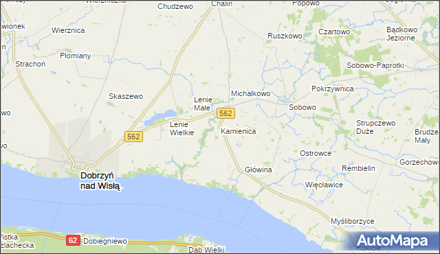 mapa Kamienica gmina Dobrzyń nad Wisłą, Kamienica gmina Dobrzyń nad Wisłą na mapie Targeo