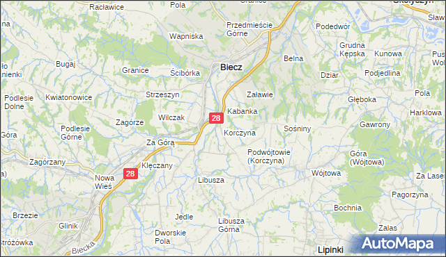 mapa Korczyna gmina Biecz, Korczyna gmina Biecz na mapie Targeo