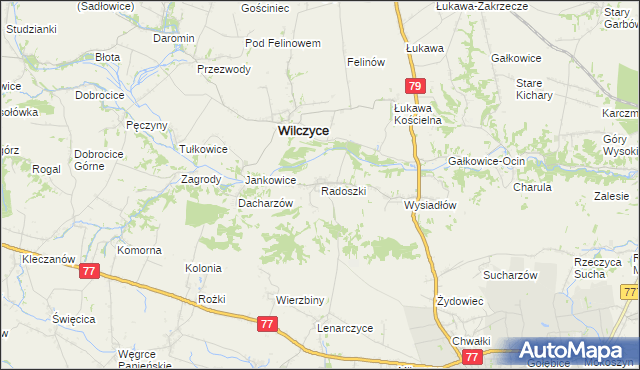 mapa Radoszki gmina Wilczyce, Radoszki gmina Wilczyce na mapie Targeo