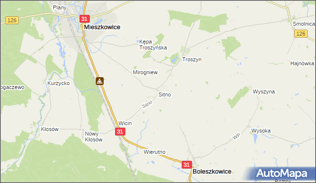 mapa Sitno gmina Mieszkowice, Sitno gmina Mieszkowice na mapie Targeo