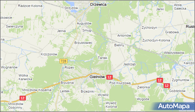 mapa Tartak gmina Gielniów, Tartak gmina Gielniów na mapie Targeo