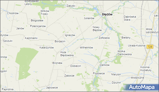 mapa Wilhelmów gmina Błędów, Wilhelmów gmina Błędów na mapie Targeo