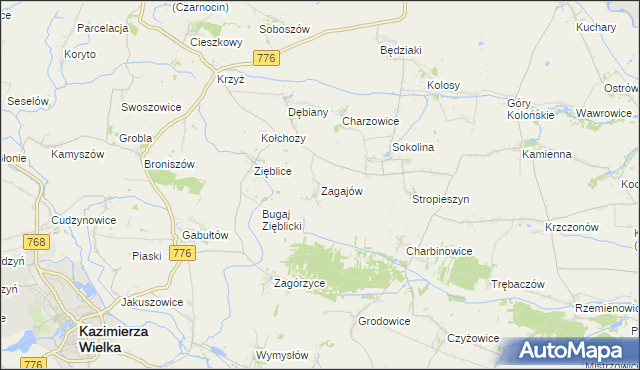 mapa Zagajów gmina Czarnocin, Zagajów gmina Czarnocin na mapie Targeo