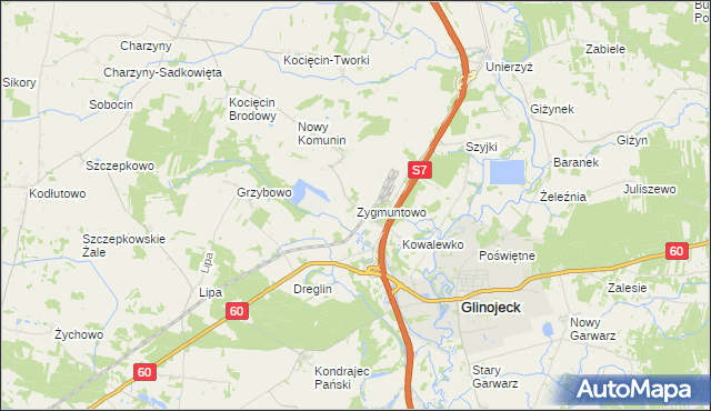 mapa Zygmuntowo gmina Glinojeck, Zygmuntowo gmina Glinojeck na mapie Targeo