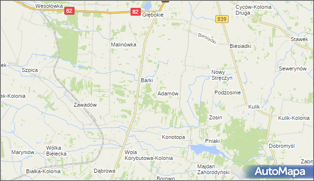 mapa Adamów gmina Cyców, Adamów gmina Cyców na mapie Targeo