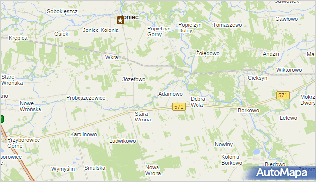 mapa Adamowo gmina Joniec, Adamowo gmina Joniec na mapie Targeo