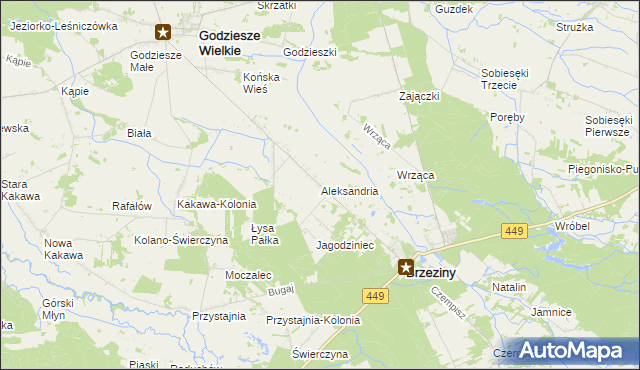 mapa Aleksandria gmina Brzeziny, Aleksandria gmina Brzeziny na mapie Targeo